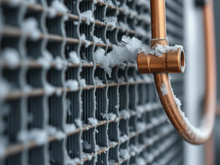 Frost forming on the copper refrigerant line of an evaporator coil
